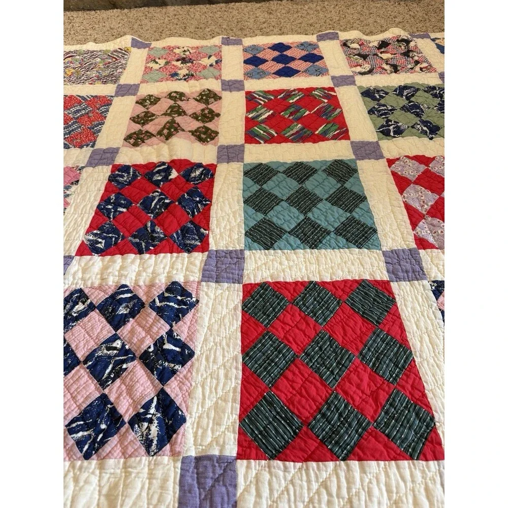 Vintage Thirteen patch scrap quilt 72